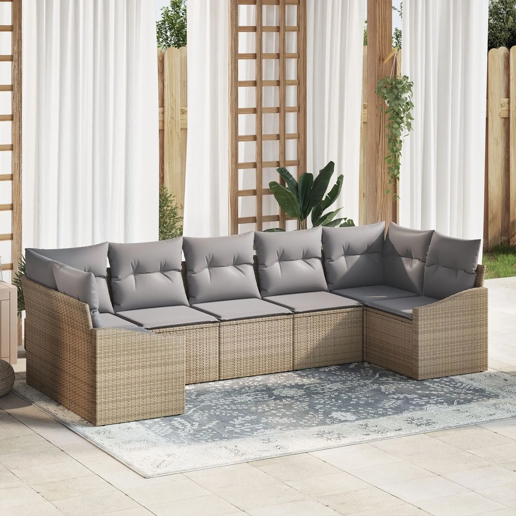 vidaXL Set de canapele pentru grădină 7 pcs Bej Rattan poli