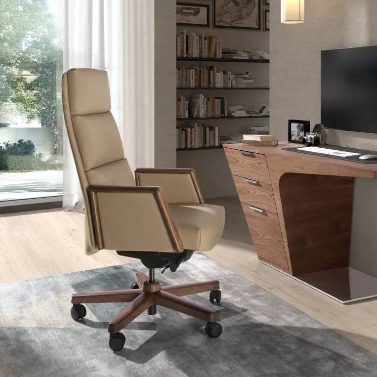 Scaun de birou modern piele sintetica si lemn Mink