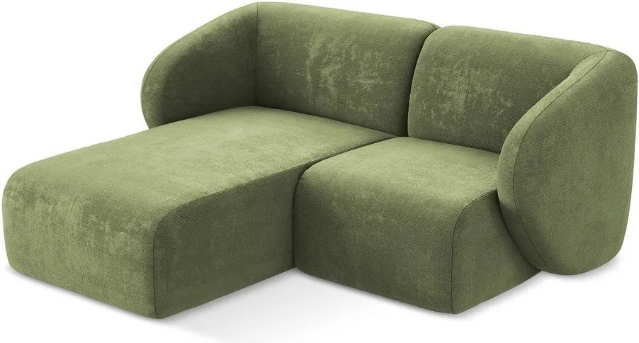 Colțar verde cu tapițerie din chenille (cu colț pe partea stângă/cu șezlong) Lani – Makamii