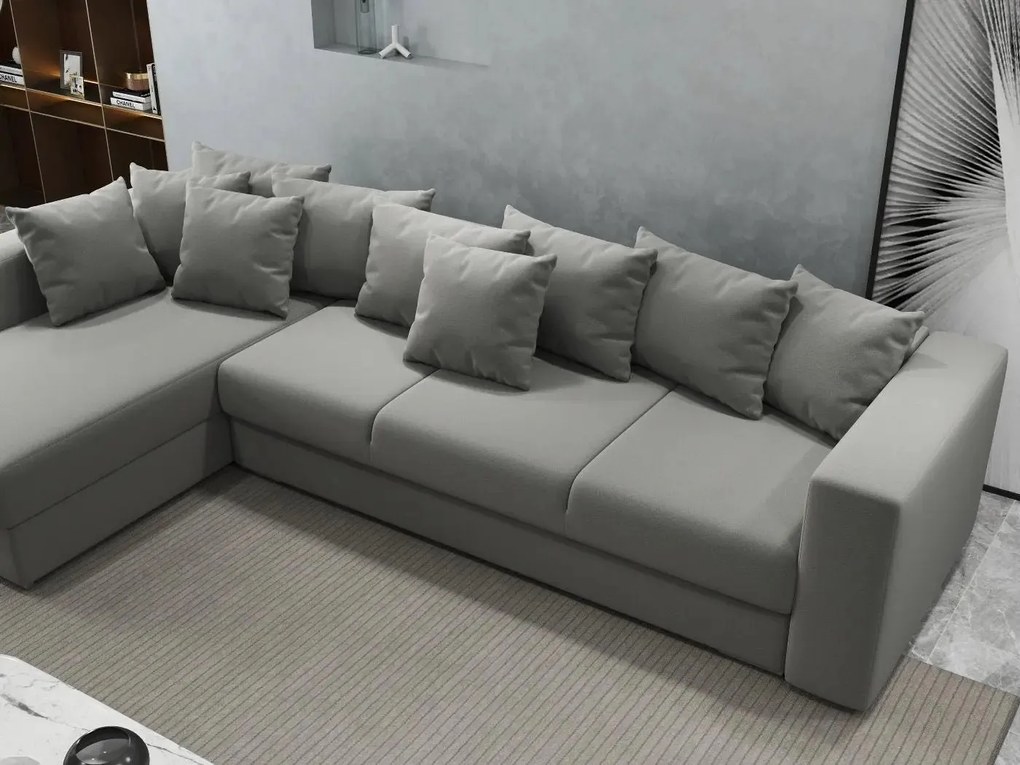 Colțar extensibil dumonde cu ladă de depozitare si sezut confortabil din spuma high-density, Gloria Royal Grey 320x183 cm