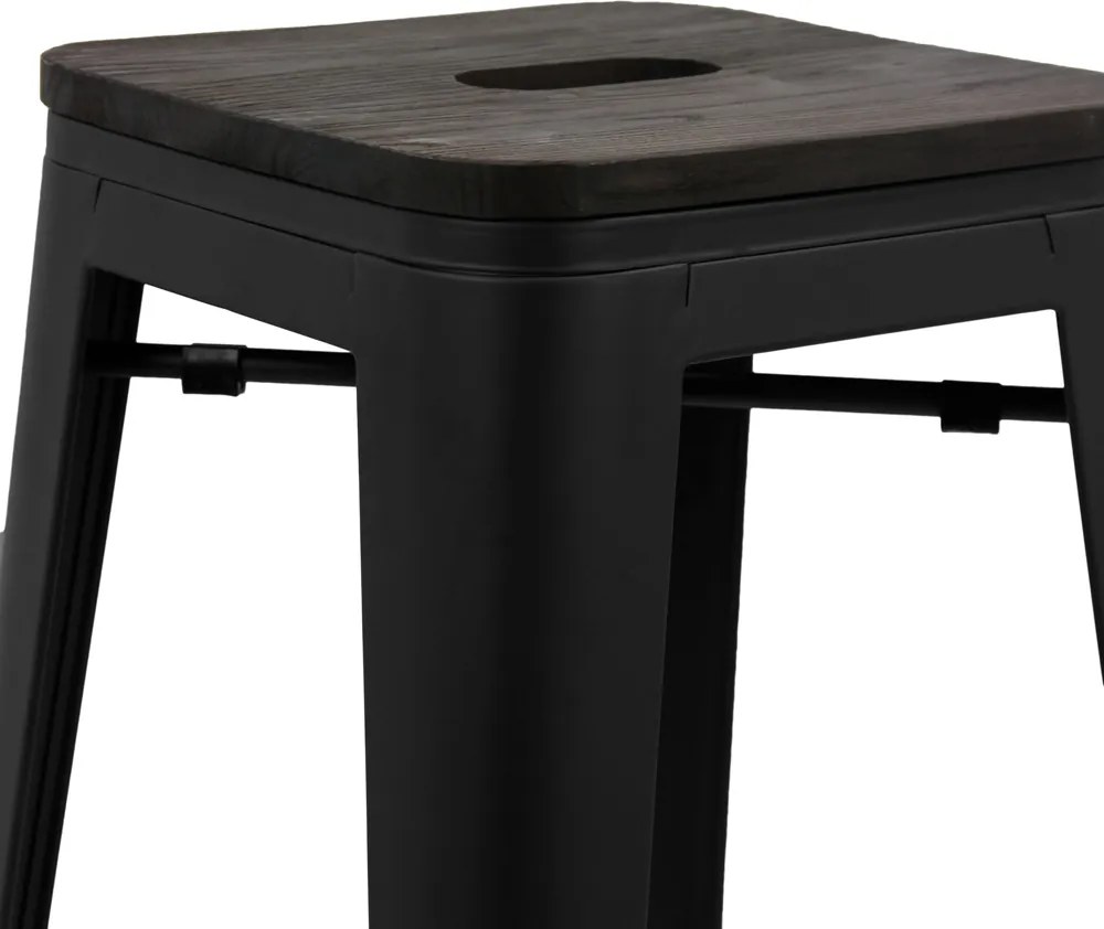 Scaun bar gri ABS 124 – Design industrial, metal rezistent, sezut lemn masiv
