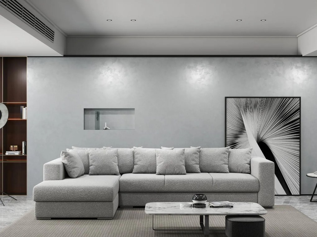 Colțar extensibil dumonde cu ladă de depozitare si sezut confortabil din spuma high-density, Gloria Euphoria Dove 320x183 cm