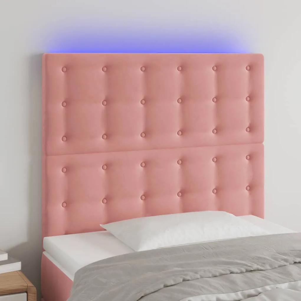 3122899 vidaXL Tăblie de pat cu LED, roz, 90x5x118/128 cm, catifea