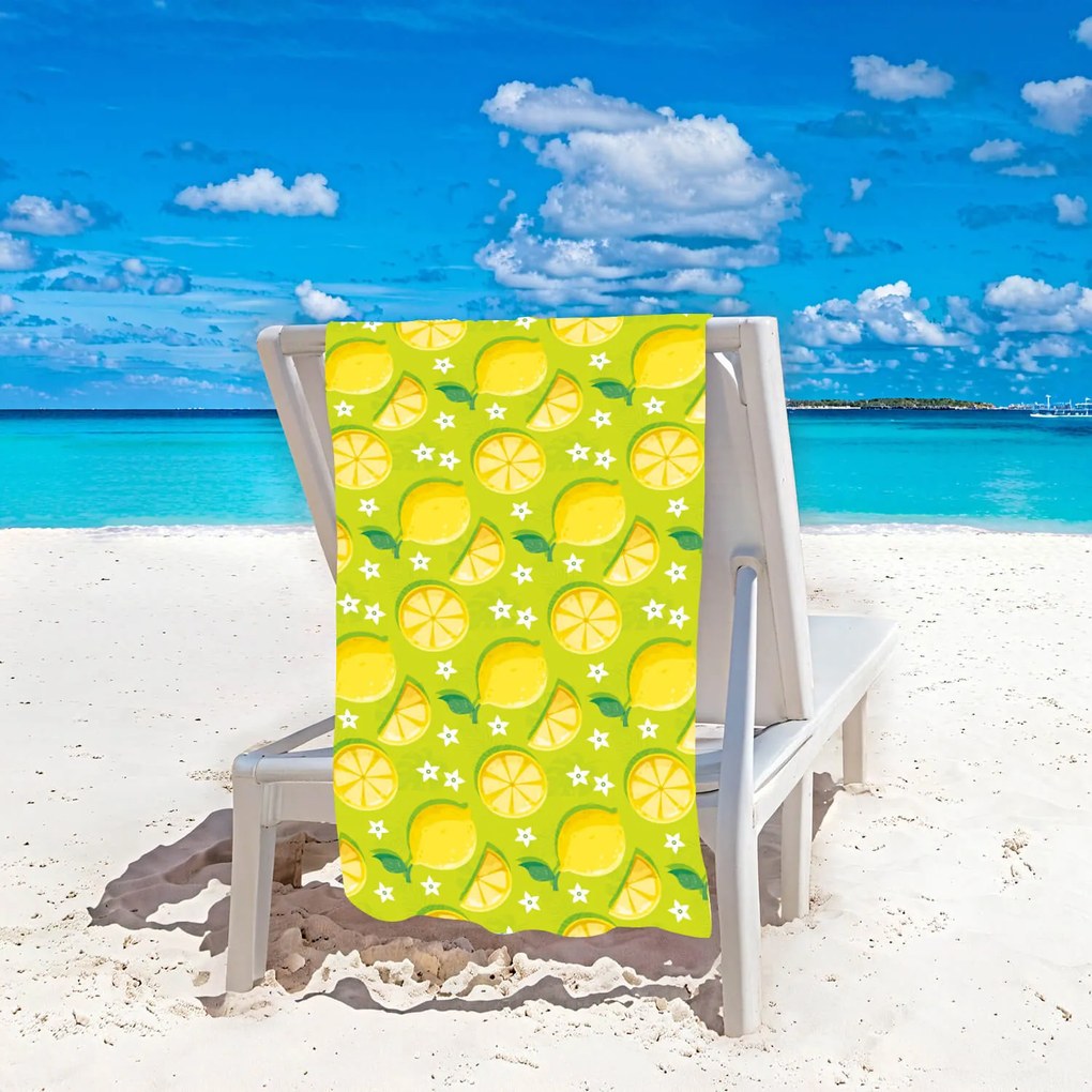 Prosop plaja LEMONS 100x180 cm verde, 100% microfibra