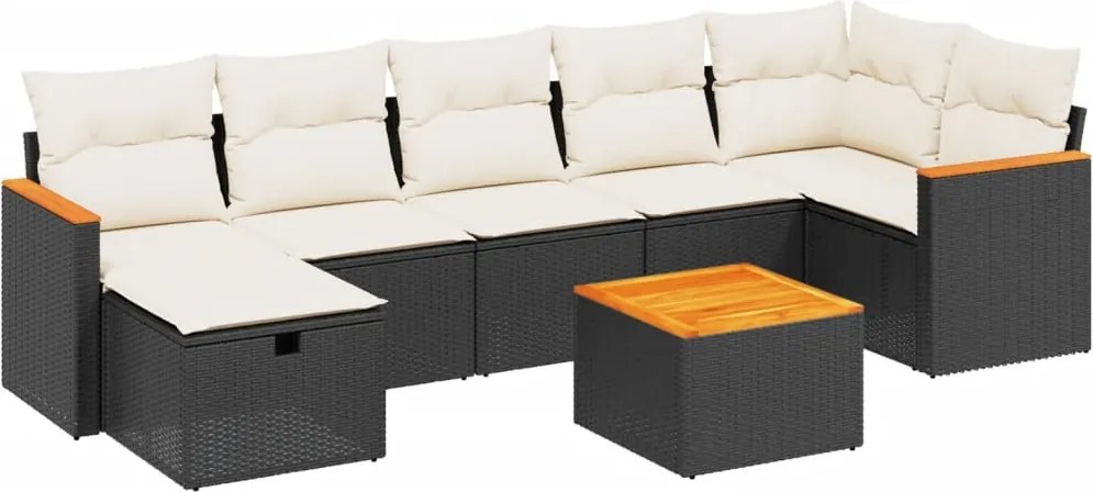 vidaXL Set mobilier de grădină cu perne, 8 piese, negru, poliratan