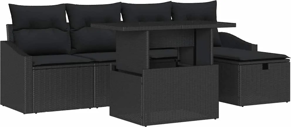 vidaXL Set de canapele pentru grădină cu pernă 6 pcs Negru Rattan poli