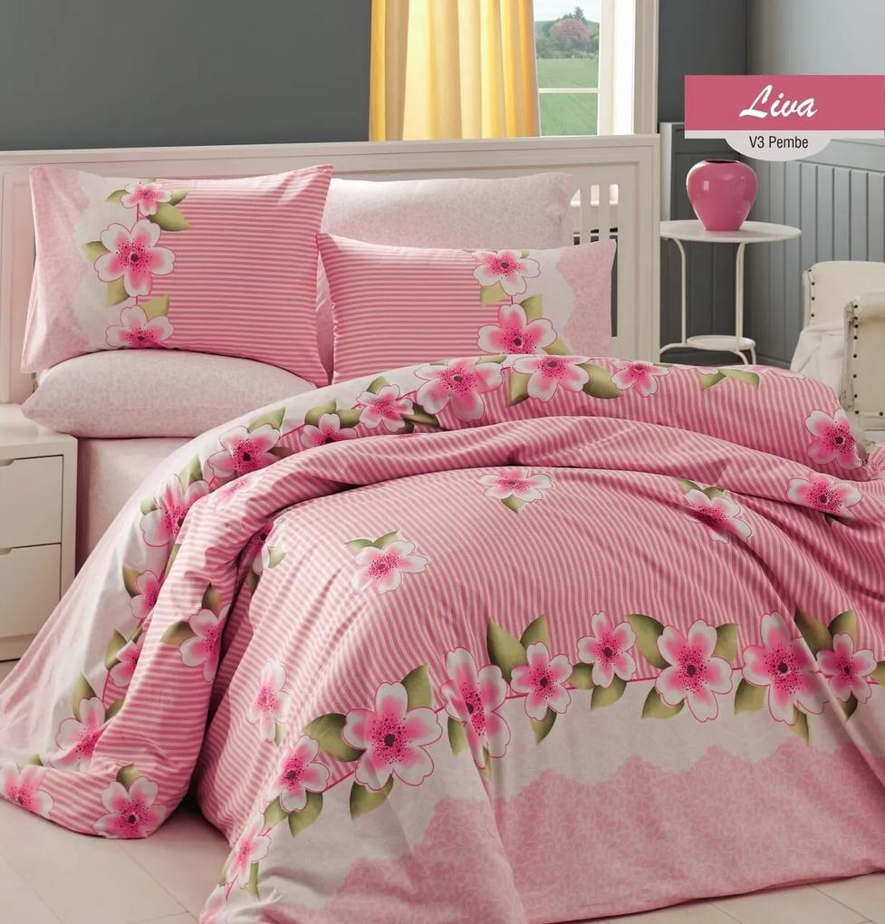 Lenjerie de pat pentru o persoana Liva v3, Majoli Home Collection, 3 piese, 160x240 cm, bumbac ranforce, roz