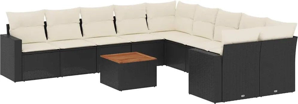 vidaXL Set canapele de grădină cu perne, 11 piese, negru, poliratan