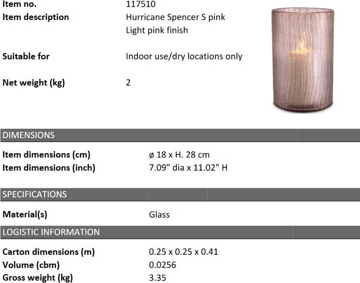 Suport lumanare design LUX Spencer S pink