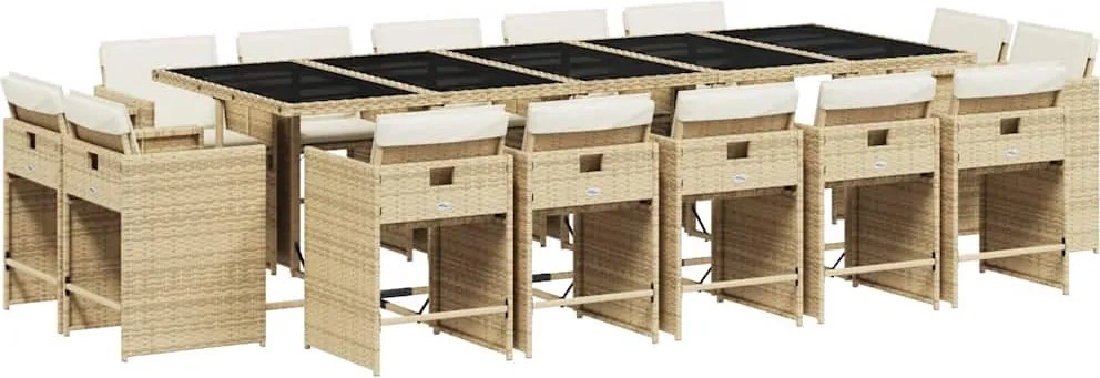 vidaXL Set mobilier de grădină cu perne, 15 piese, bej, poliratan