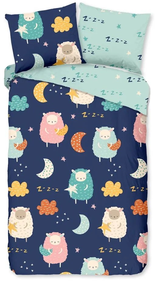 Lenjerie de pat pentru copii albastră din bumbac pentru pat de o persoană, extinsă 140x220 cm Sheep – Good Morning