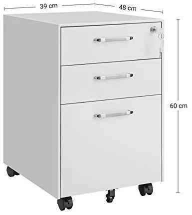 Corp mobil pentru birou / rollbox cu 3 sertare, 48 x 39 x 60 cm, metal, alb, Songmics