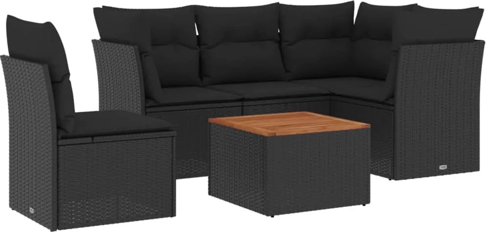 vidaXL Set mobilier de grădină cu perne, 6 piese, negru, poliratan