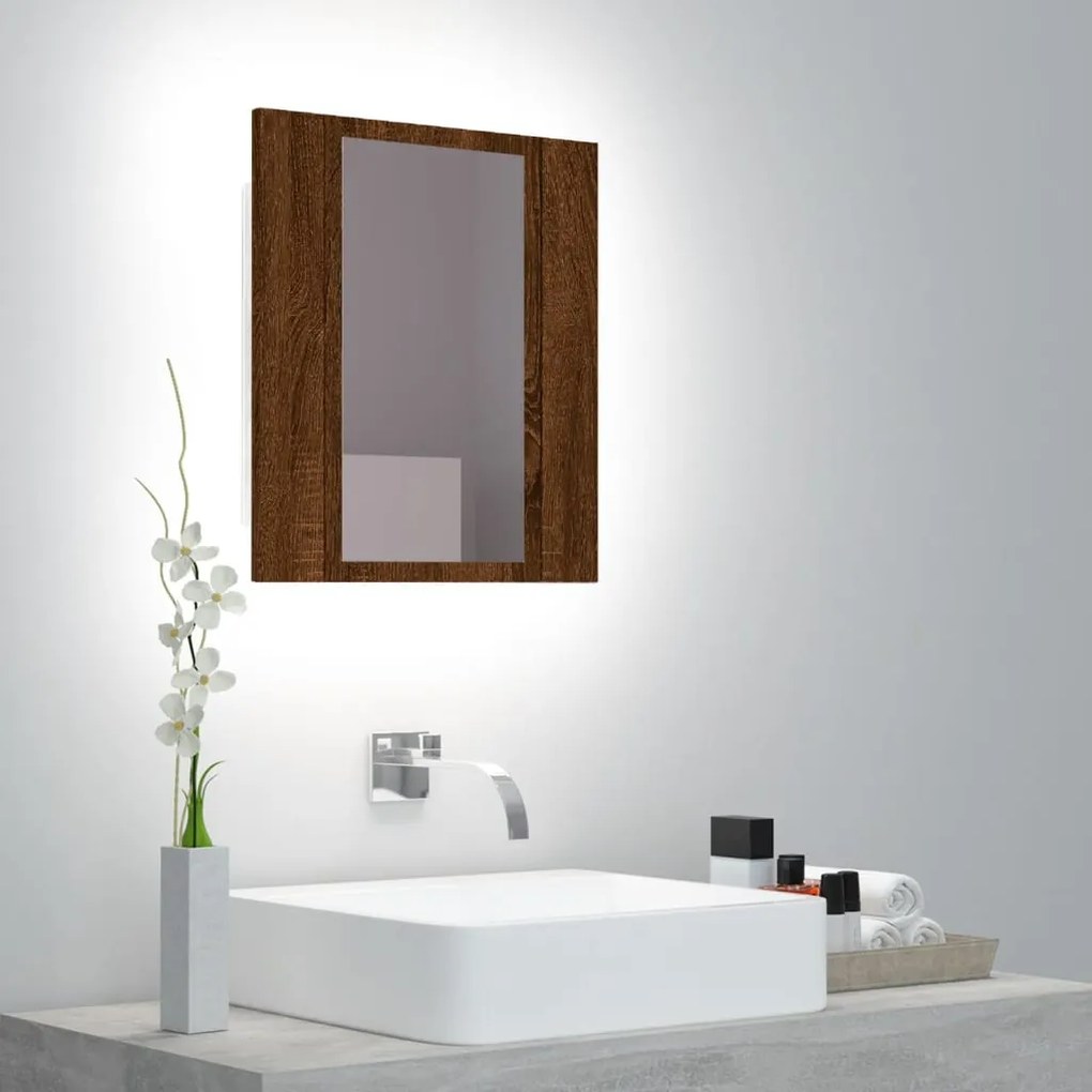822835 vidaXL Dulap cu oglindă de baie LED, stejar maro, 40x12x45 cm, lemn
