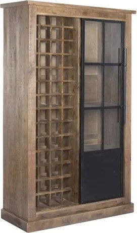 Vitrină bar din lemn masiv de mango și metal, 115 x 45 x 190 cm, finisaj natural, „Bottle Rack"
