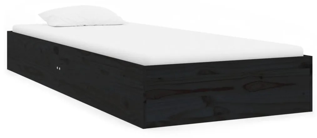 820066 vidaXL Cadru de pat mic single, negru, 75x190 cm, lemn masiv