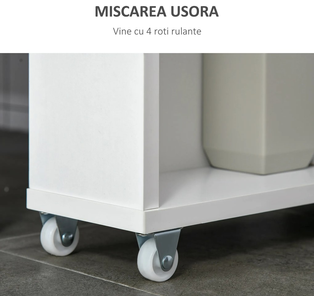 kleankin Dulapior Mobil pentru baie economisire spatiu cu 4 roti raft,manere laterale, 50x13x67.5cm