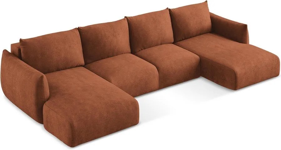 Colțar teracotă extensibil cu tapițerie din chenille (în formă de "U") Leila – Makamii