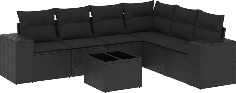 vidaXL Set canapele de grădină cu perne, 7 piese, negru, poliratan