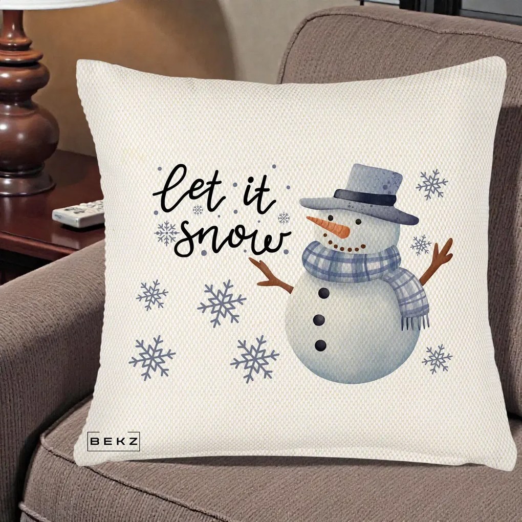 Perna Decorativa Let It Snow Om de Zapada, 40x40 cm, Crem Reliefat, Husa Detasabila, Perna Inclusa, BEKZ®