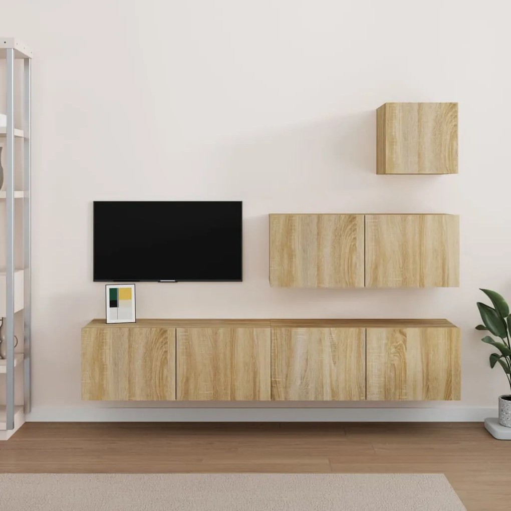 3114648 vidaXL Set dulap TV, 4 piese, stejar sonoma, lemn prelucrat