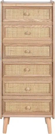 Comoda natur din lemn de paulownia si rattan, 40X30X104 cm