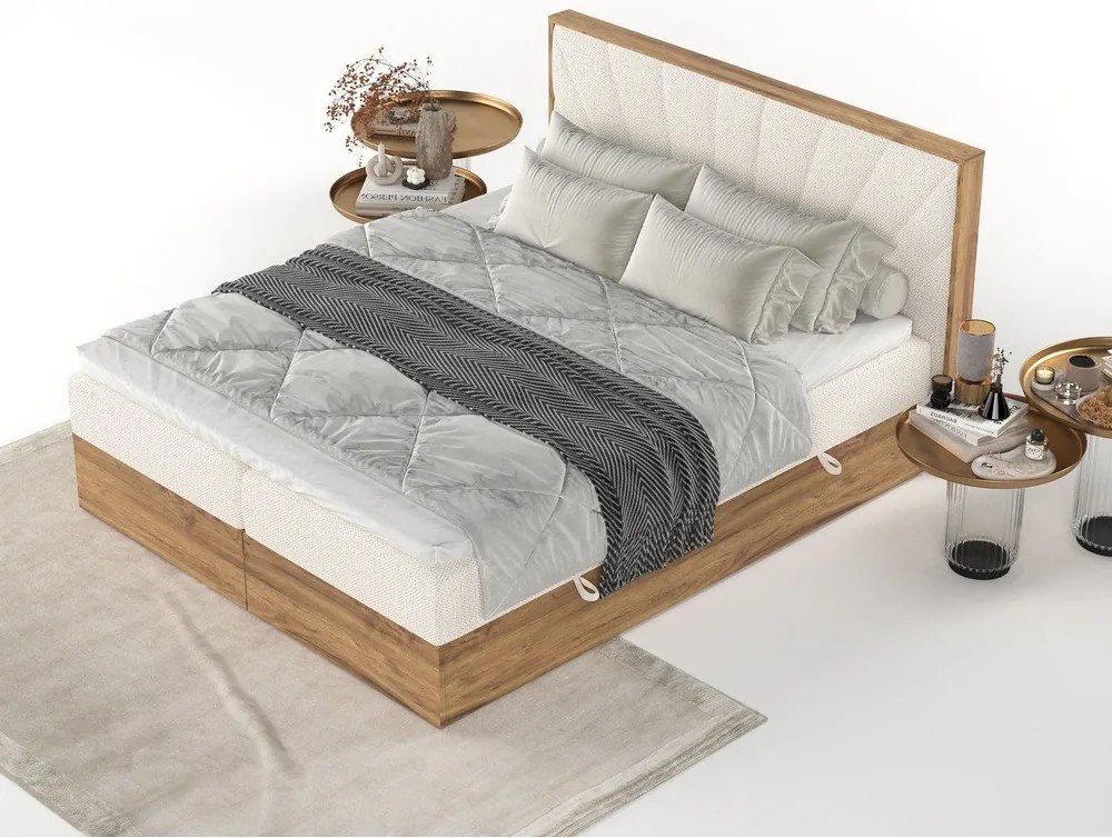 Pat boxspring crem/în culoare naturală cu spațiu de depozitare 200x200 cm Asahi – Maison de Rêve