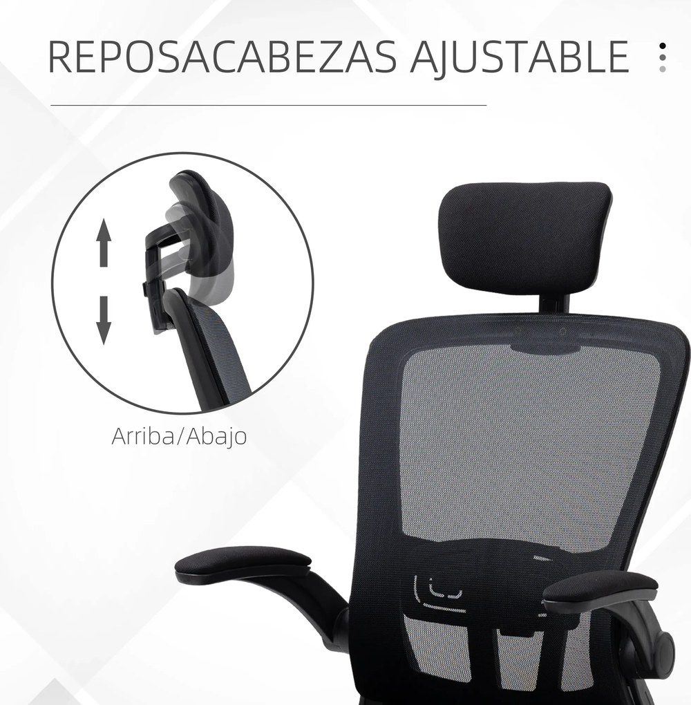Vinsetto Scaun de Birou din Plasă Scaun de Birou Rotativ cu Înălțime Reglabilă Brațe Rabatabile Suport de Cap Reglabil 65x64x114-122 cm Negru | Aosom Romania