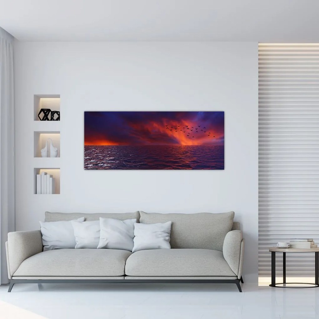 Tablou cu mare și păsări (120x50 cm)