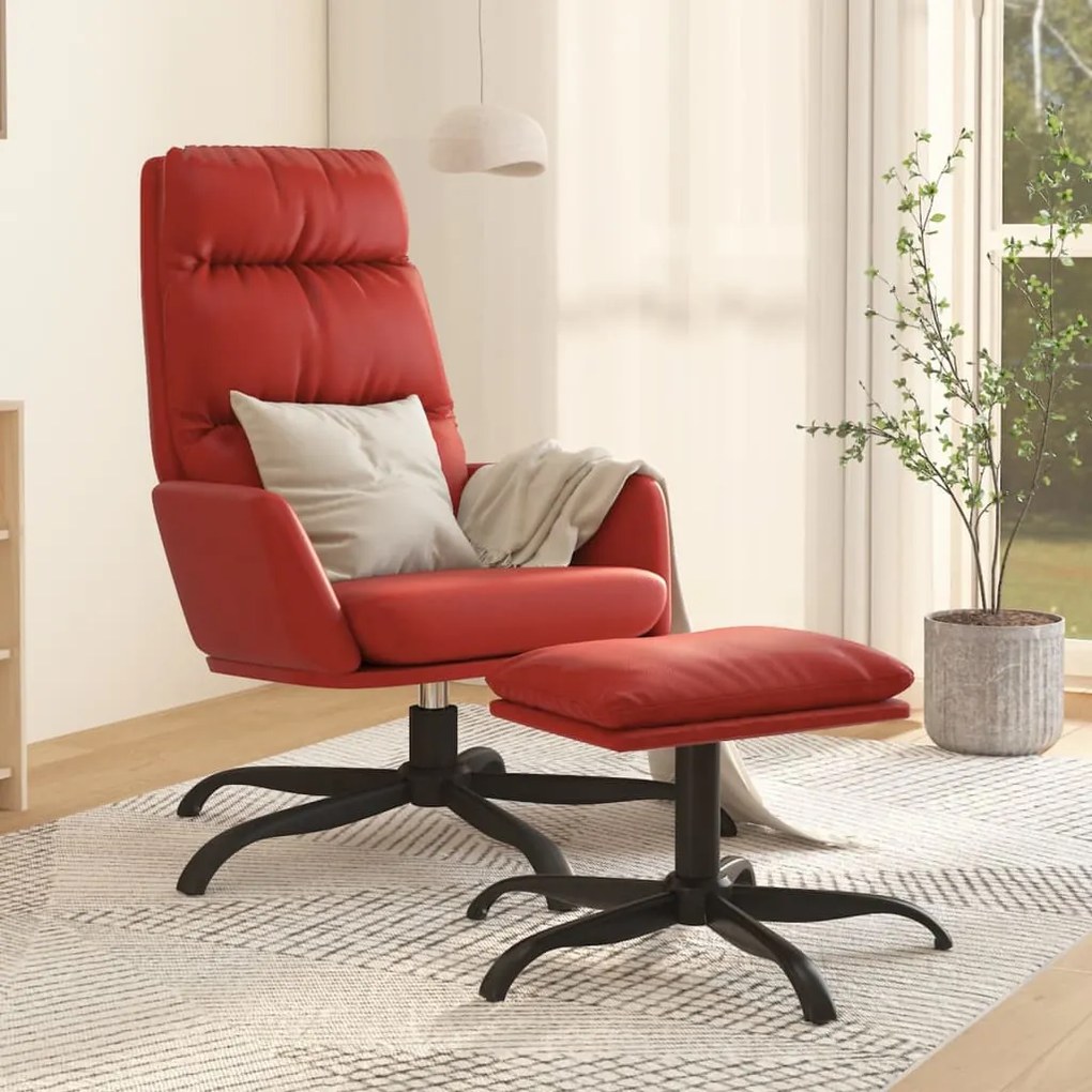 3097539 vidaXL Scaun de relaxare cu taburet, roșu vin, piele ecologică