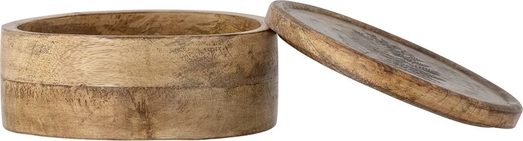 Cutie decorativă cu capac din lemn de mango, cu model gravat, natur, 19,5x9,5 cm, „Moya"
