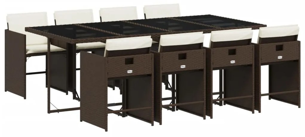 3211101 vidaXL Set mobilier de grădină cu perne, 9 piese, maro, poliratan