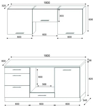 Mobilă de bucătărie CELESTE 180 cm, alb lucios