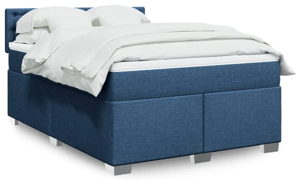 vidaXL Pat continental cu saltea, albastru, 140x200cm, material textil