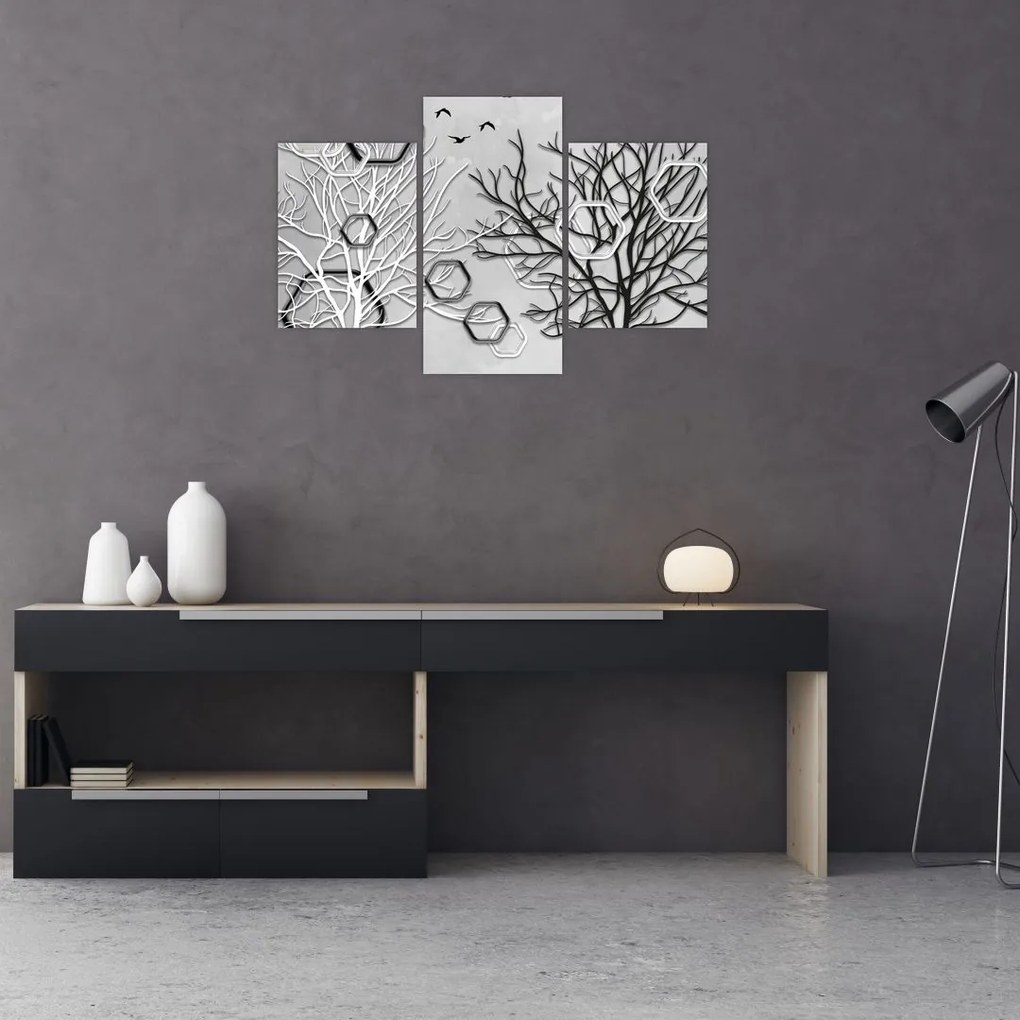 Tablou abstract cu pomi (90x60 cm)