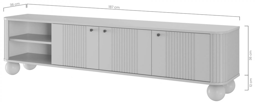 Dulap TV Vesper 3D 187 cm - cașmir / mânere negre / picioare rotunde