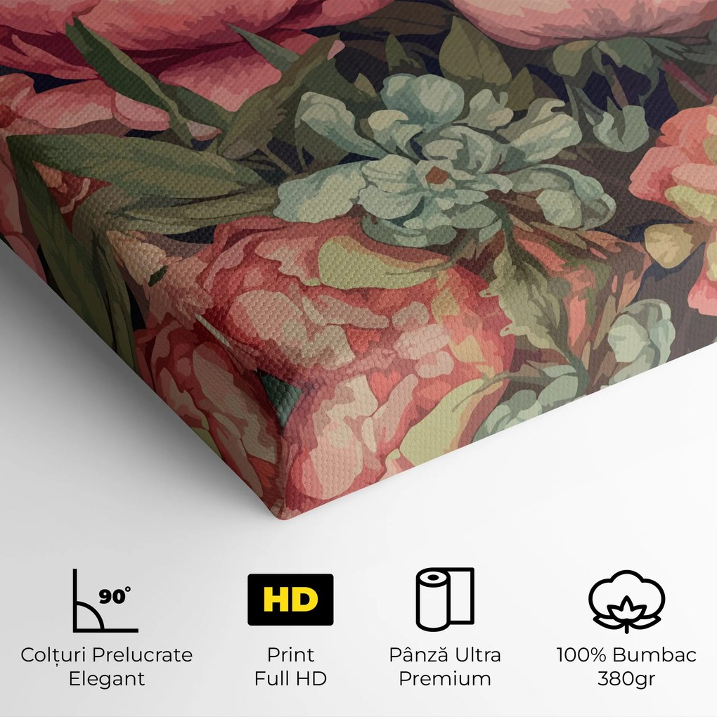 Tablou Canvas, 100x200cm, Dormitor si Living, Flori, Bujori, Pretty Artistic Peony