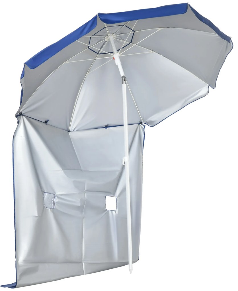 Outsunny Umbrelă de Plajă cu Acoperiș Înclinabil la 45°, Ferestre și 2 Buzunare, Ø191x211 cm, Albastru | Aosom Romania