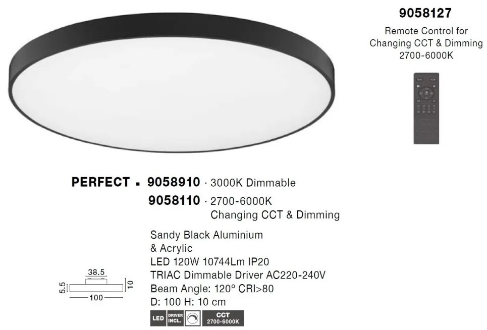 Plafoniera LED moderna design slim PERFECT 100cm negru CCT Dimmable