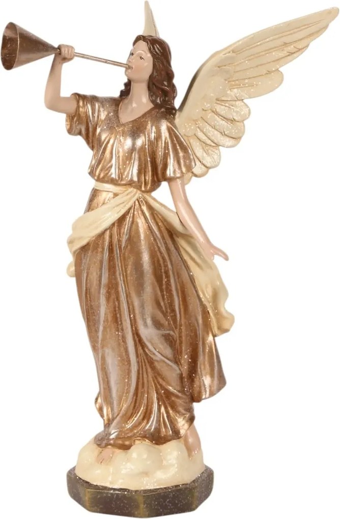 Statuetă decorativă din polirășină, crem, înger, detalii aurii, 41 x 21 x 17 cm, „Uriel”