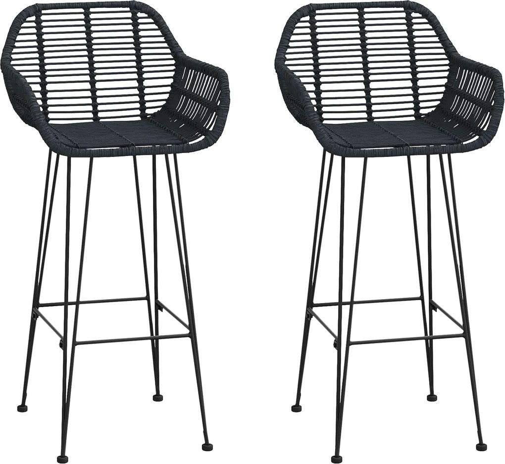 vidaXL Scaun Bar 2 pcs Negru 55 x 52 x 105 cm Ratan și Fier