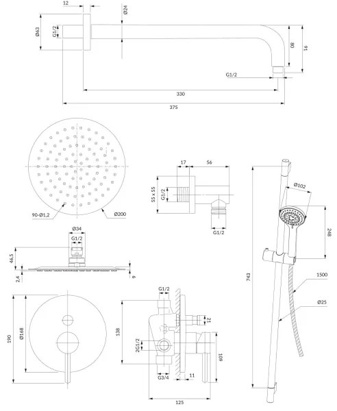 OMNIRES SYSY17CR - Set duș cu baterie incastrată Y crom lucios