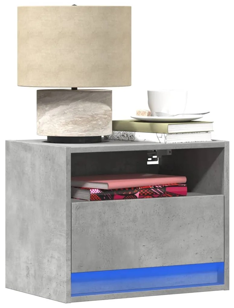 vidaXL Noptieră montată pe perete cu lumini LED, gri beton