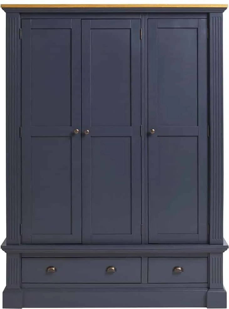 Dulap lemn masiv natur London 3 Usi Albastru/, 155 × 58 × 200 cm