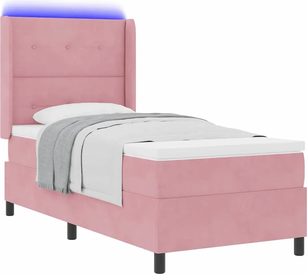 vidaXL Pat cu arcuri cu saltea cu led Roz 100 x 200 cm Catifea