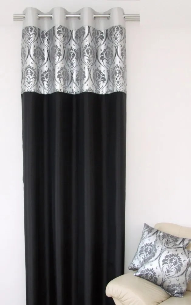 Draperie culoarea negru-argintiu cu un model simplu Lăţime: 140 cm | Lungime: 250 cm (într-un set de 1 bucată)