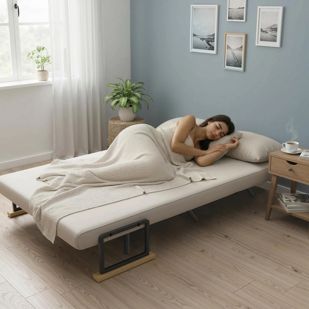 HOMCOM Canapea Pat de 2 Locuri cu Spătar Reglabil pe 5 Nivele și 2 Perne din Material Capitonat, 102x73x81 cm, Negru | Aosom Romania