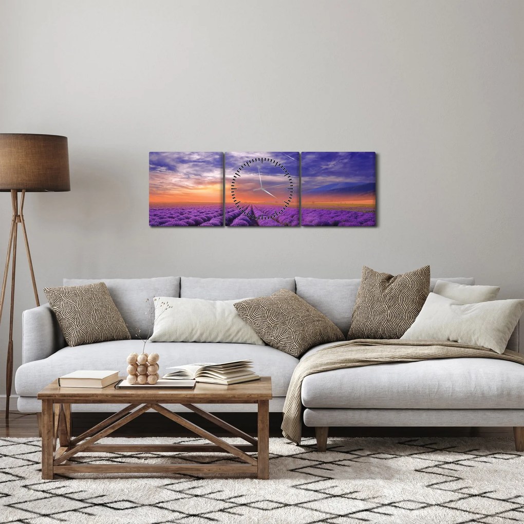 Tablou câmpului cu lavandă (cu ceas) (90x30 cm)