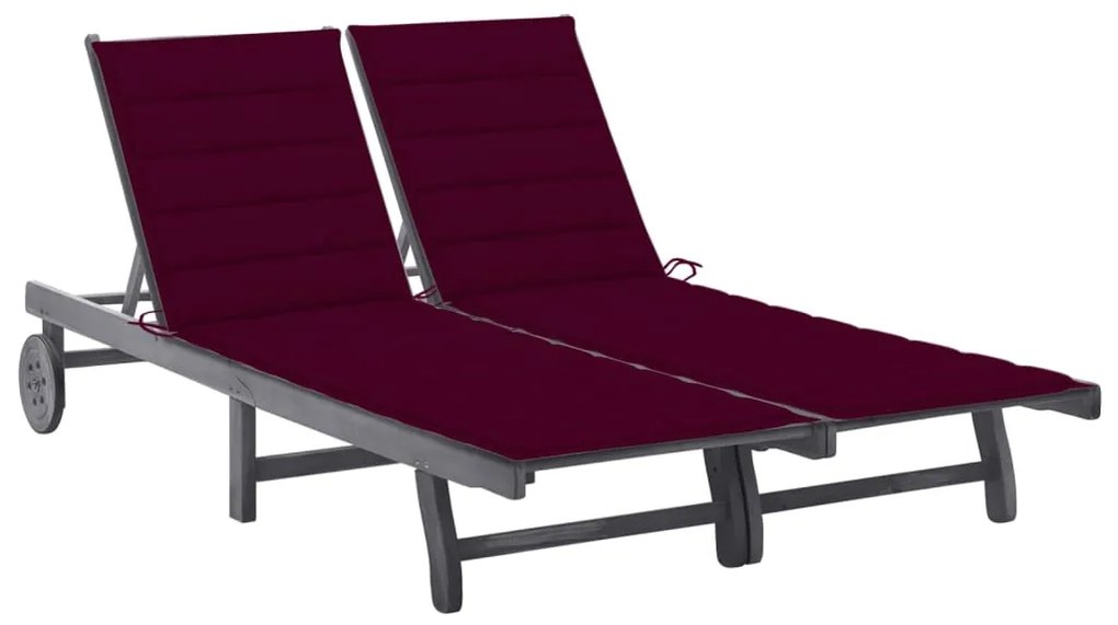 vidaXL Șezlong grădină cu pernă, 2 persoane, gri, lemn masiv acacia