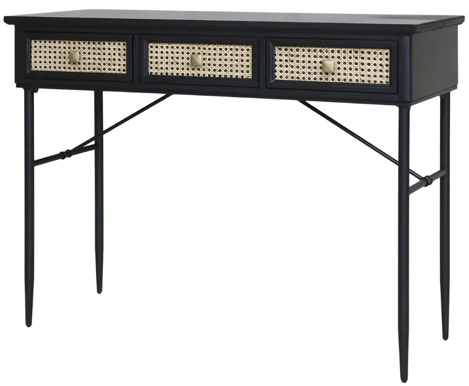 Birou din lemn masiv si rattan, cu 3 sertare, Old French